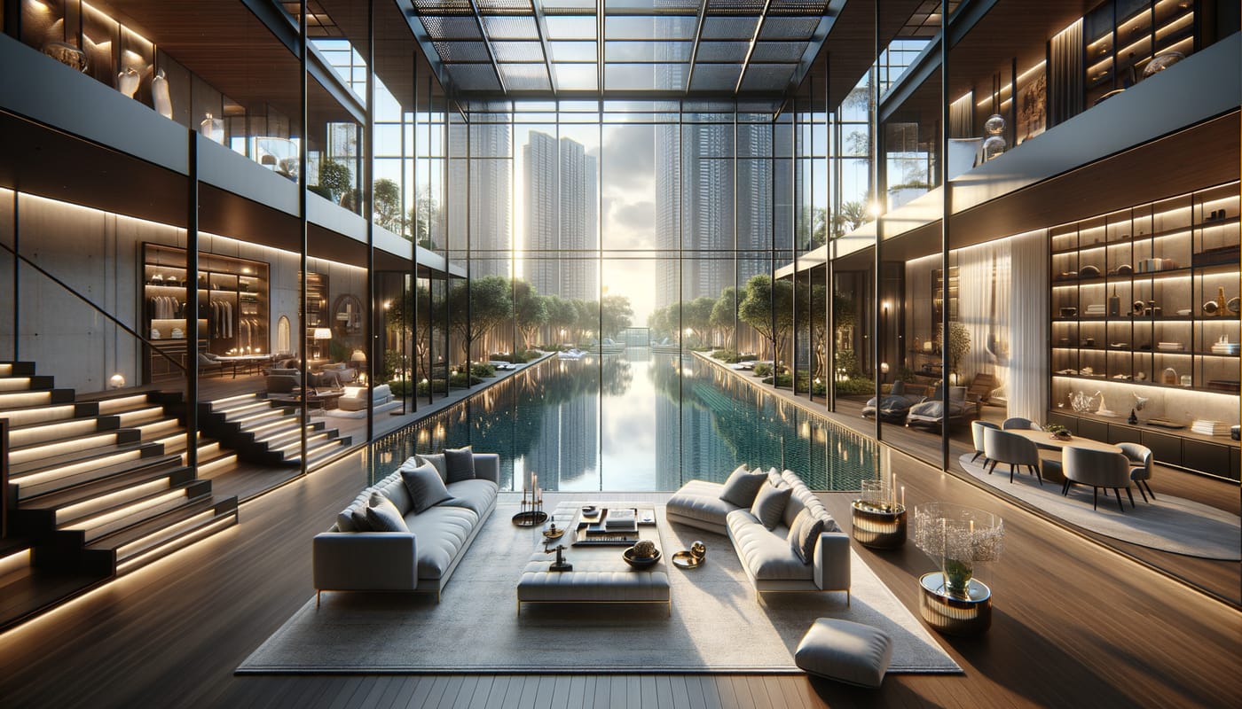 Photorealistic contextual image for: Luxury Living Unveiled: Essential Amenities Beyond the Infinity Pool